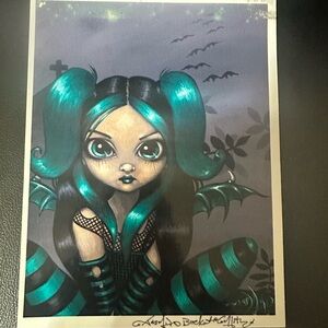 Gothic Fantasy Art Print with Teal and Black Accents signed by artist